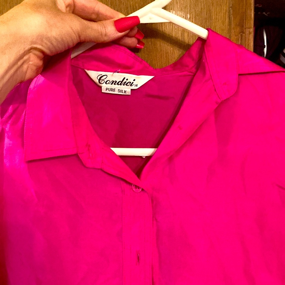 Hot pink medium button down pure silk shirt